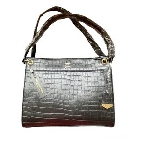 London Fog Brielle Crocodile Black Satchel - NWT